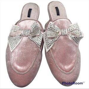Victoria Secret Rhinestone bow velvet mule slipper